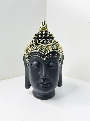 Buddha head sculpture in black finish