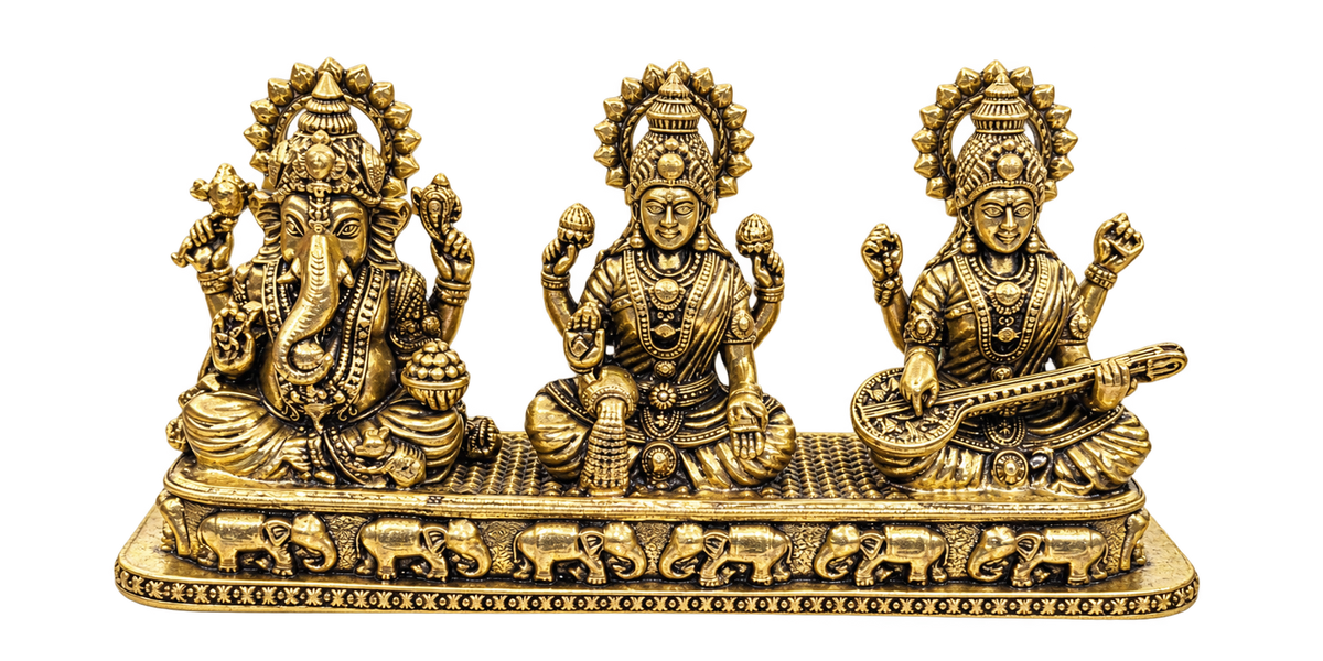 Brass Lakshmi Ganesha Saraswati on chowki