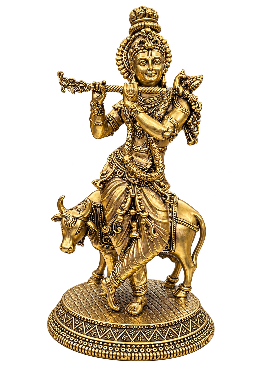 Brass Krishna with cow