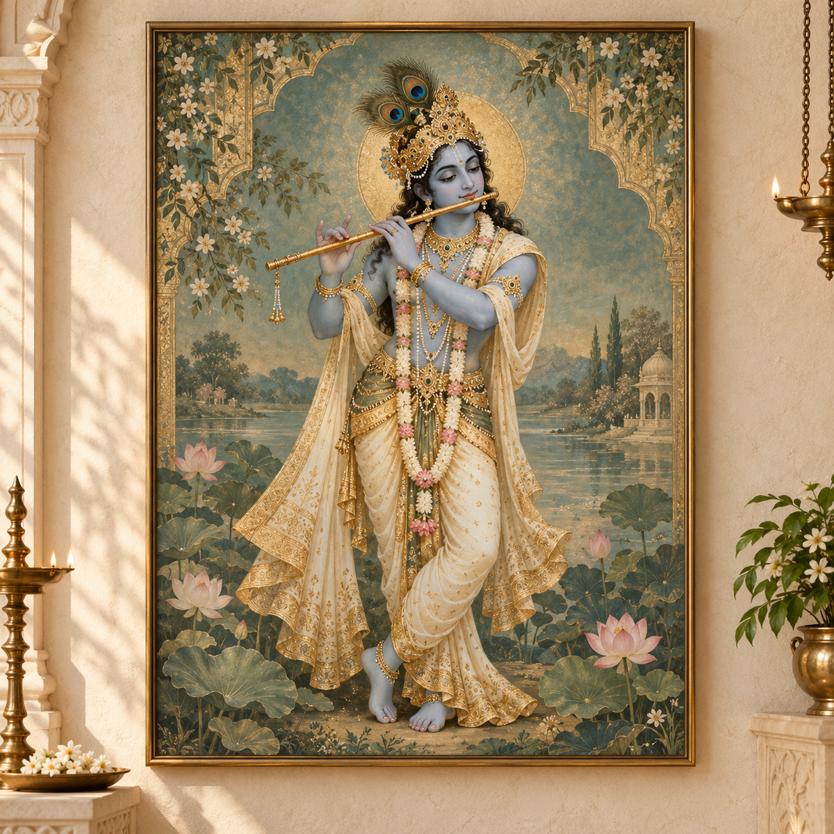 Krishna Painting — Flute & Lotus — illustrative concept preview
