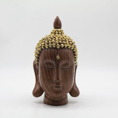 Buddha head sculpture in dark wood-transfer finish