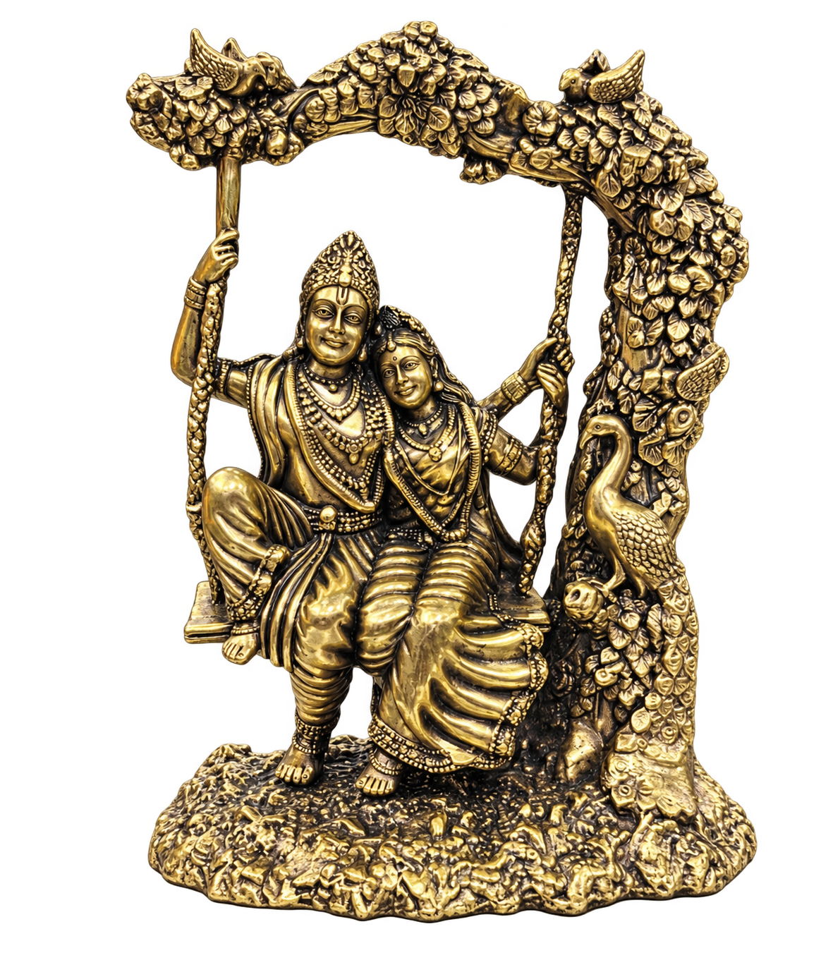 One brass Radha Krishna on swing sculpture