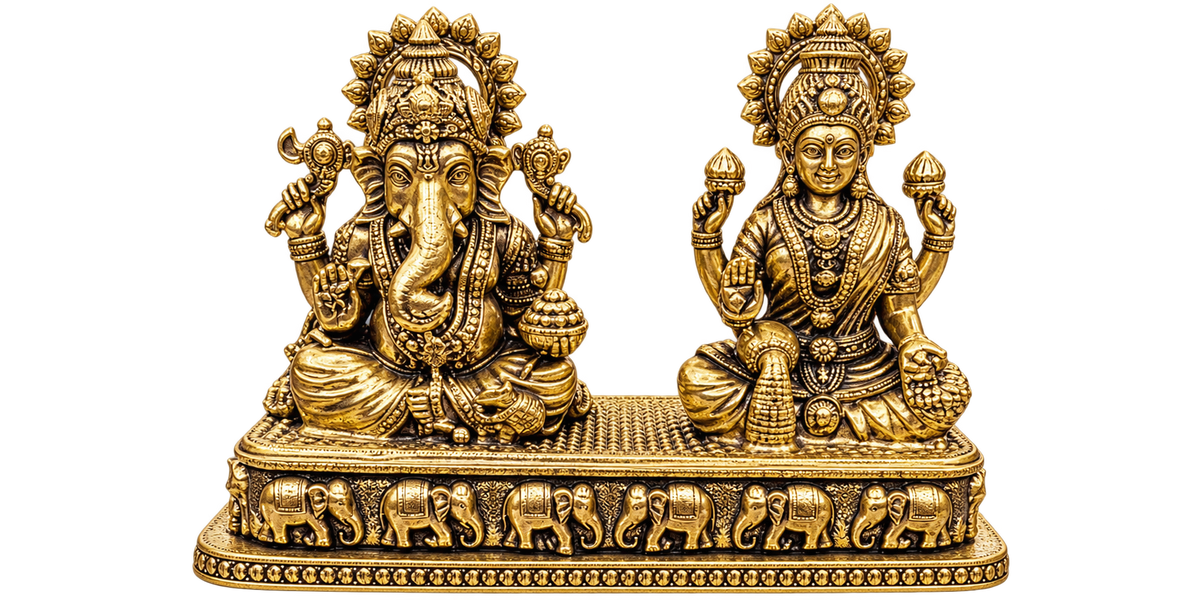 Brass Lakshmi Ganesha on shared base