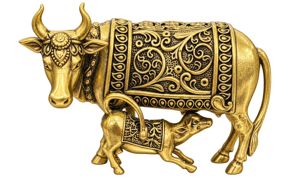 Brass Decorated standing cow