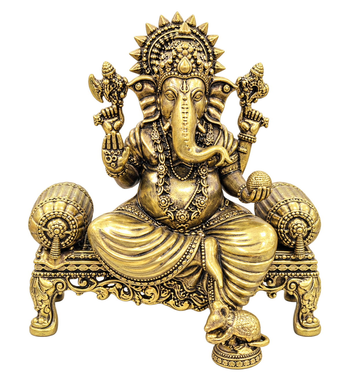One Brass Ganesha on Ornate Sofa sculpture