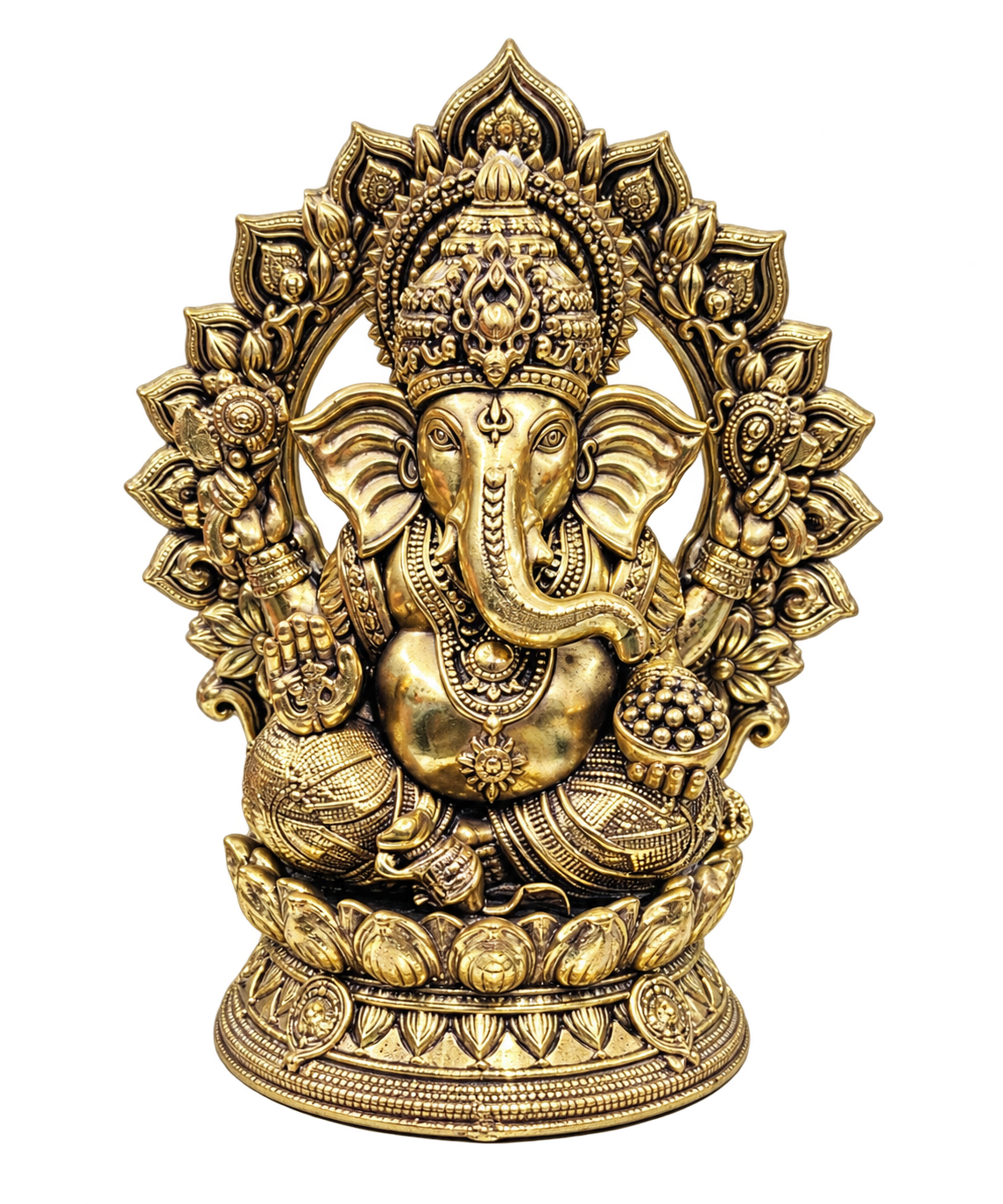 One Brass Ganesha with Floral Arch sculpture