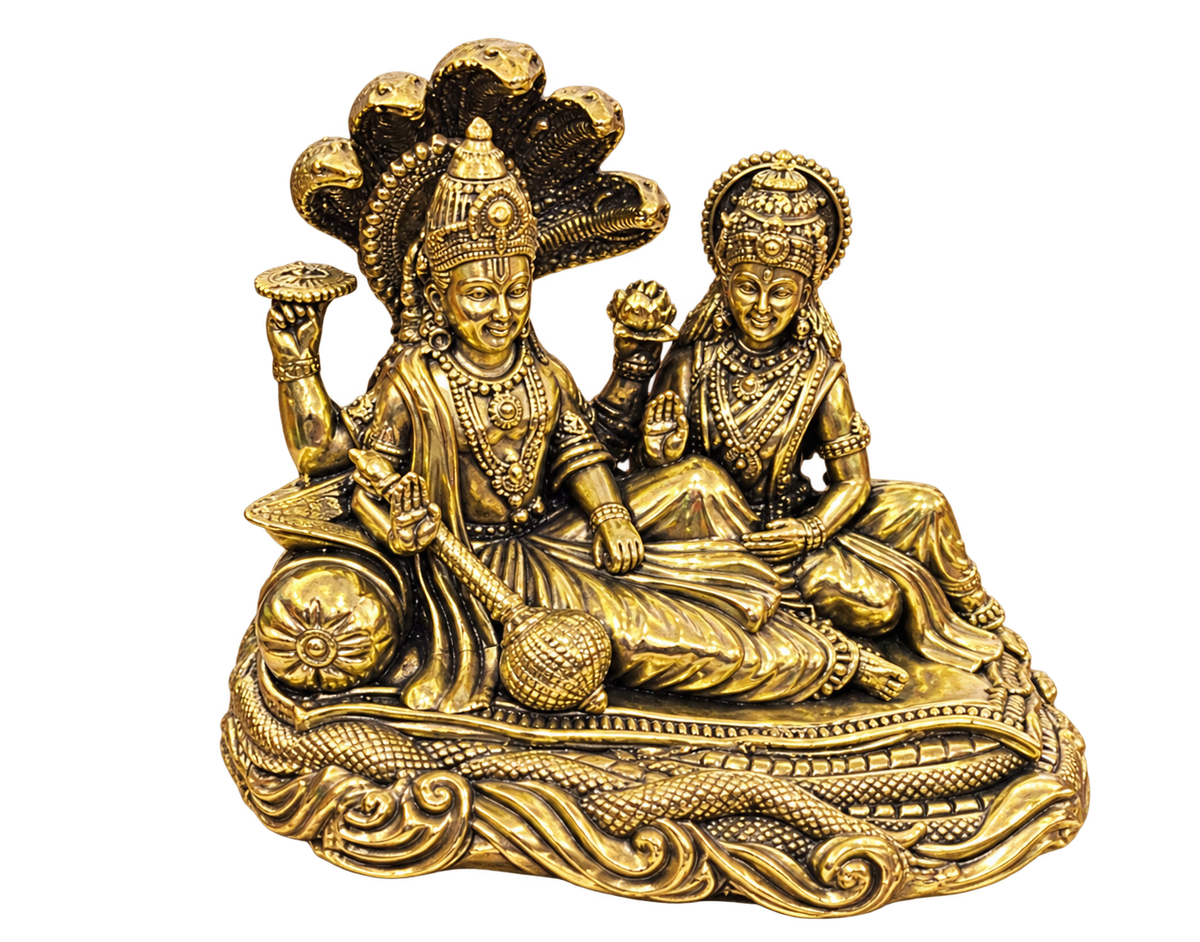 One Brass Lakshmi Vishnu on Serpent sculpture