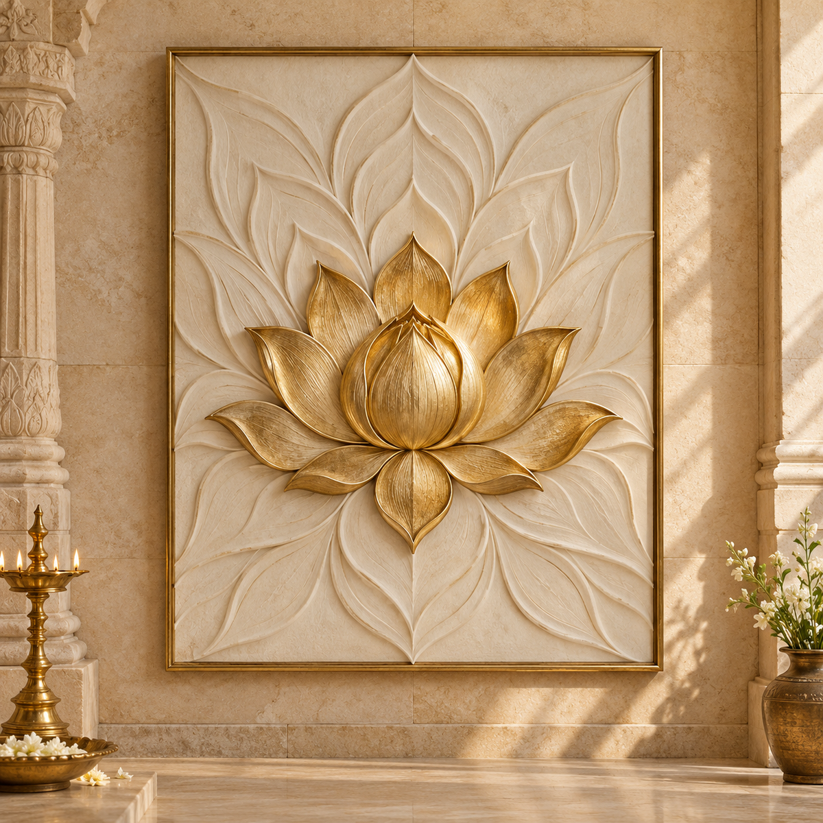 Lotus Relief Wall Décor — Ivory & Gold — illustrative concept preview
