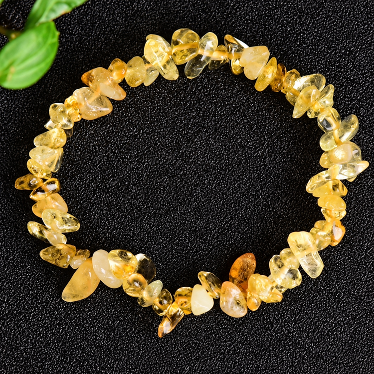Bracelet made with irregular translucent yellow chip-shaped beads